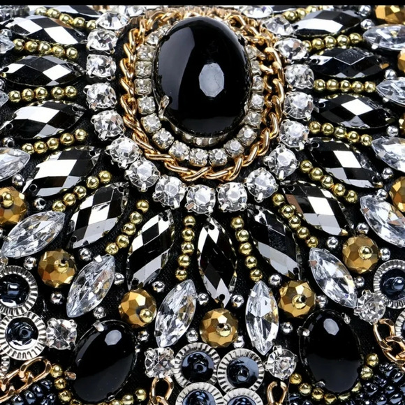 Women's Evening Bag Diamonds Party Prom Clutch Purse Floral Bride Black Handbag - Picture 6 of 13